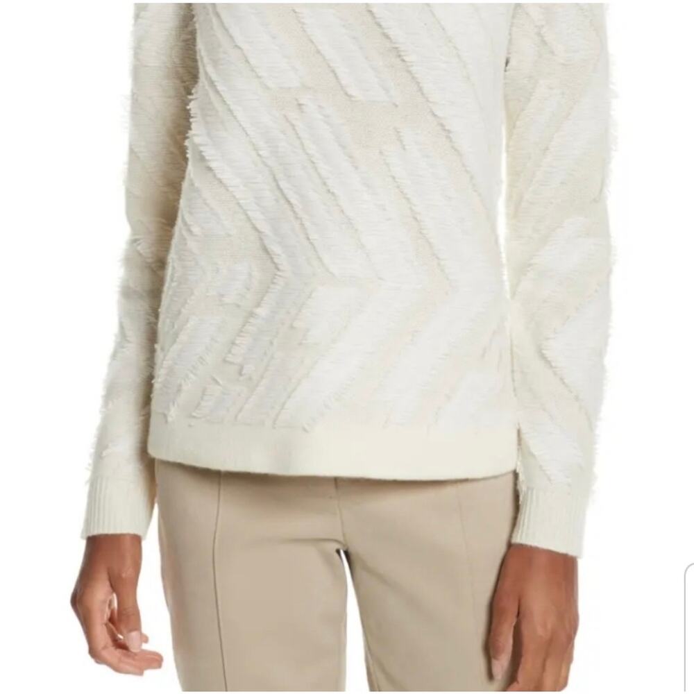 Tory Burch Ivory Textured Chevron Wool Sweater Crewneck Women's S/P Old Money
